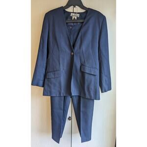 SK & Company Women's Navy Blue Single-Button Blaze & Pant Set Size 12P